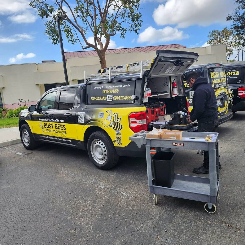 Busy Bees mobile locksmith van providing service in San Diego